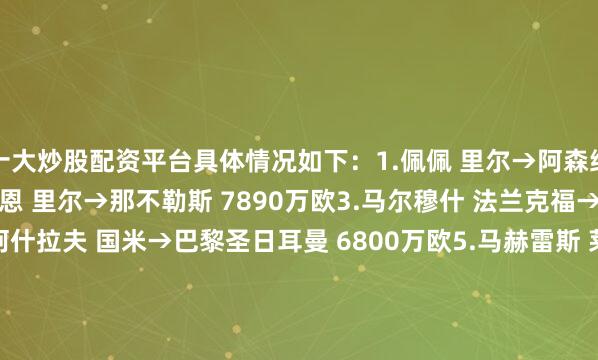 十大炒股配资平台具体情况如下：1.佩佩 里尔→阿森纳 8000万欧2.奥斯梅恩 里尔→那不勒斯 7890万欧3.马尔穆什 法兰克福→曼城 7500万欧4.阿什拉夫 国米→巴黎圣日耳曼 6800万欧5.马赫雷斯 莱斯特城→曼城 6780万欧6.库杜斯 西汉姆联→热刺 6380万欧6.奥巴梅扬 多特蒙德→阿森纳 6380万欧8.凯塔 莱斯特城→热刺 6000万欧9.万-比萨卡 西汉姆联→曼联 5500